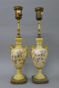 A pair of Worcester style floral lamps. 55 cm high overall.