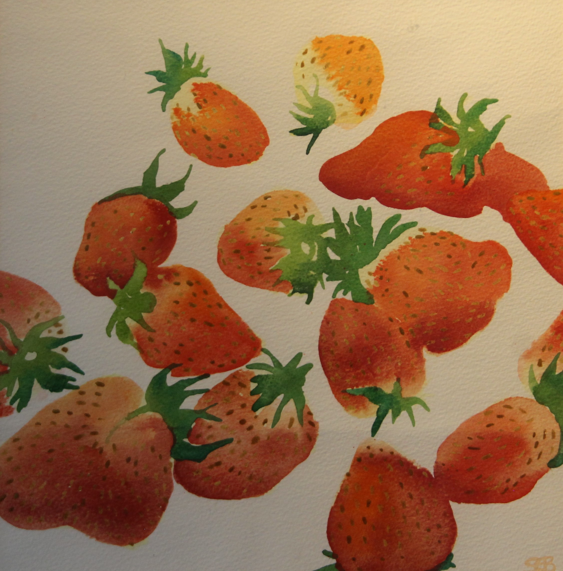 Strawberries, watercolour, initialled S.E.B, framed and glazed. 33.5 x 34.5 cm.