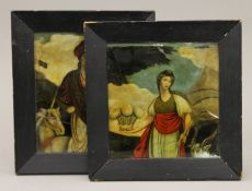 A pair of 19th century reverse glass pictures, each framed. The largest 20 x 23 cm overall.