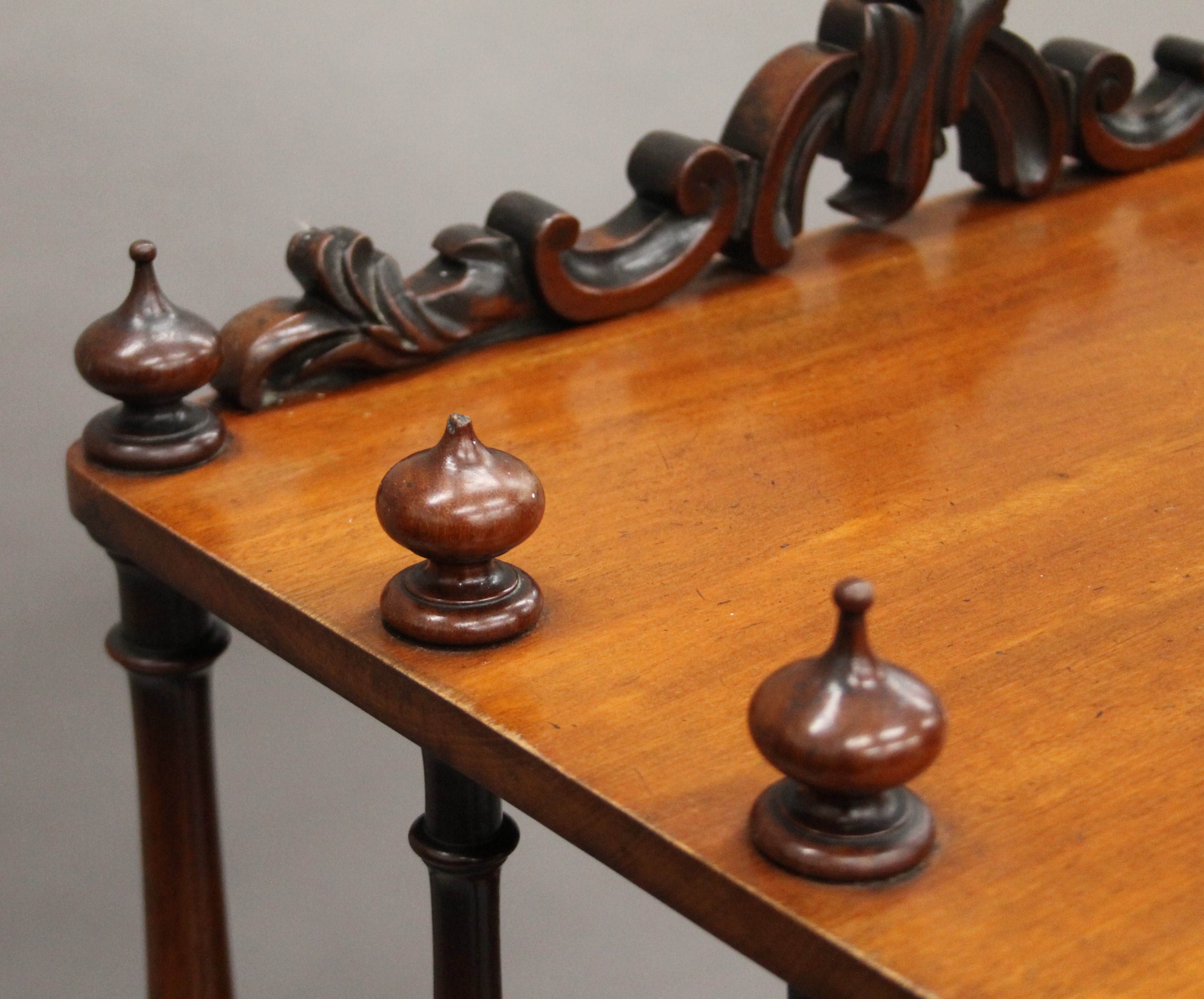 A Victorian mahogany whatnot with cellarette drawer. 102 cm high. - Image 6 of 8