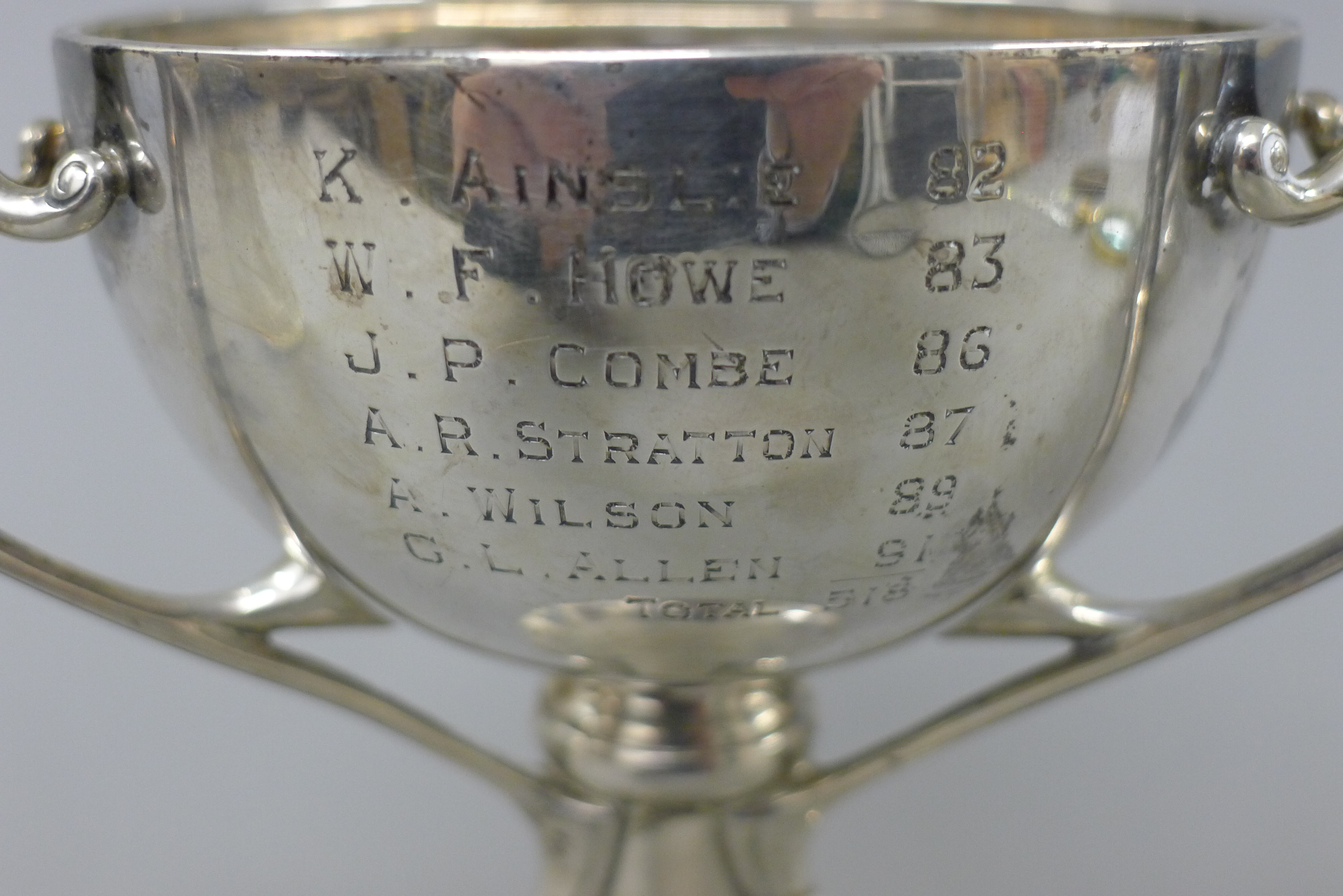 An Indian silver Merchants Golf Cup trophy, Calcutta 1935. 14 cm high. 308 grammes. - Image 5 of 7