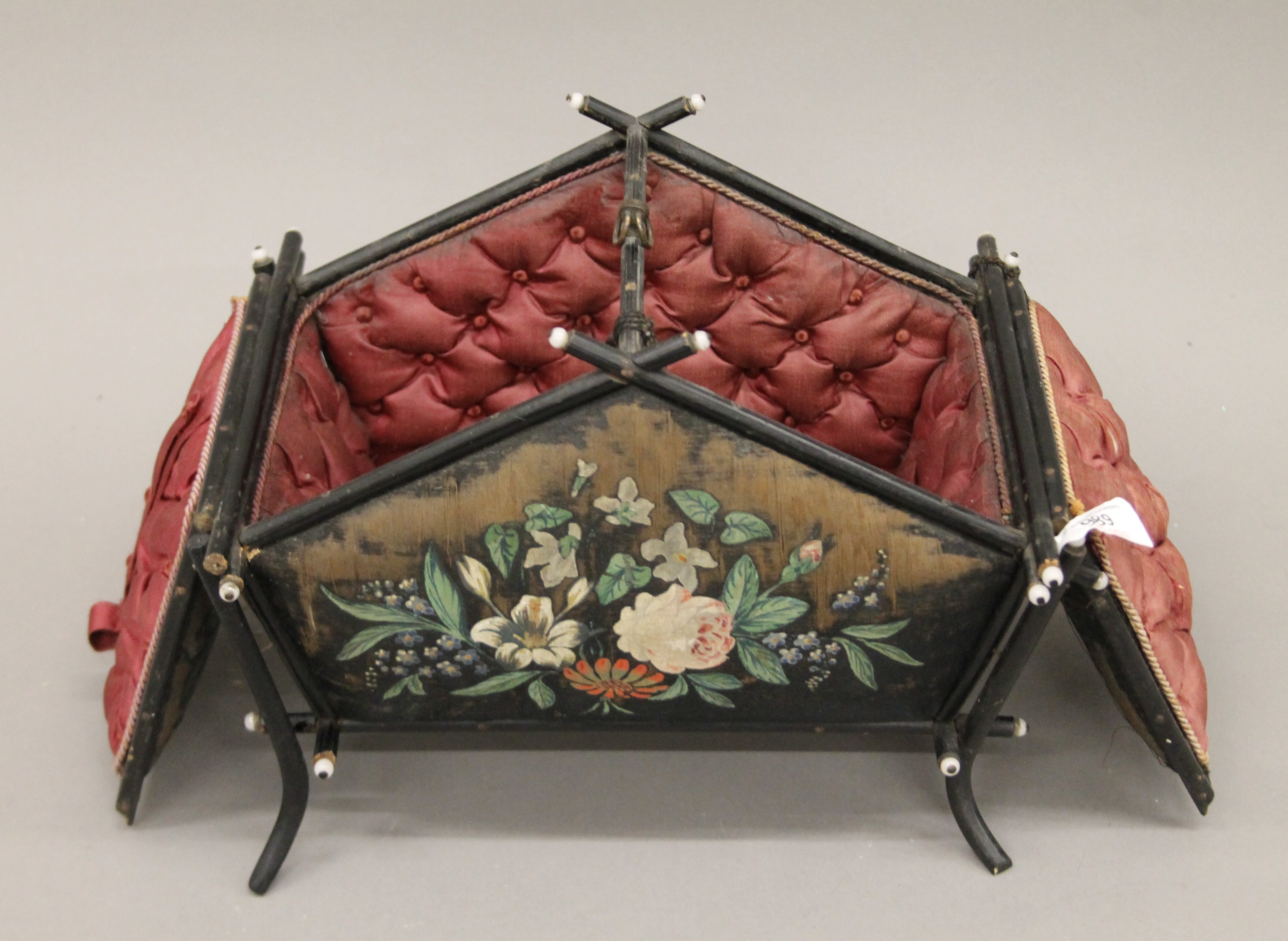 A small Victorian silk lined sewing box. 28 cm long. - Image 2 of 3