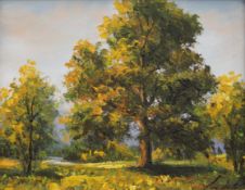 Trees in a Landscape, oil on canvas, framed. 23 x 18 cm.