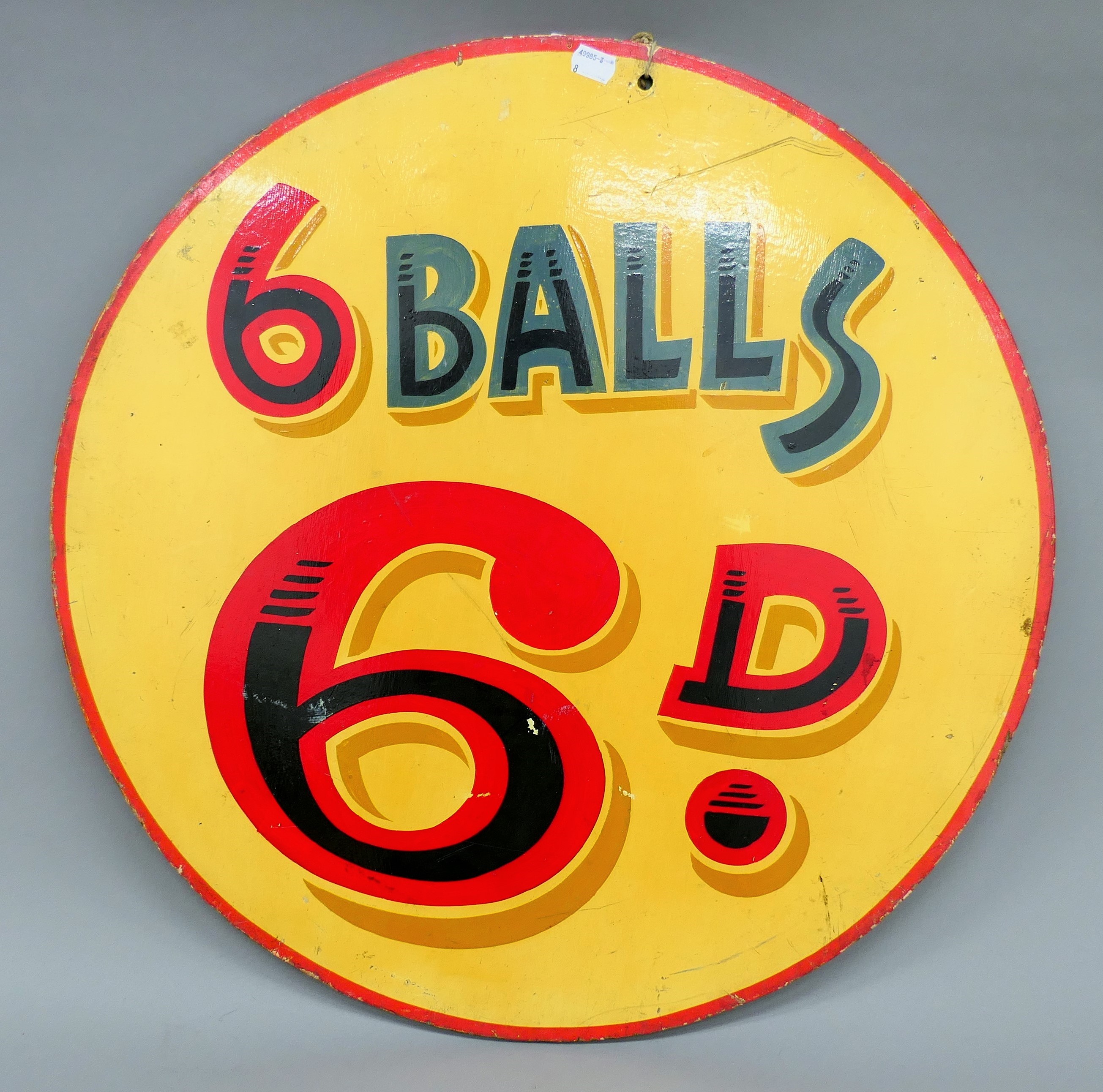 An original two sided fairground ball game sign. 60.5 cm diameter. - Image 2 of 2