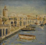 20TH CENTURY SCHOOL, Port of Algiers (Algeria), oil on canvas, indistinctly signed, dated 1951,