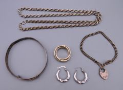 A quantity of silver jewellery including: a bangle, a chain, a ring,