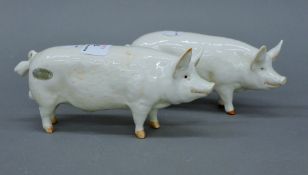 Two Beswick pigs. The largest 17 cm long.