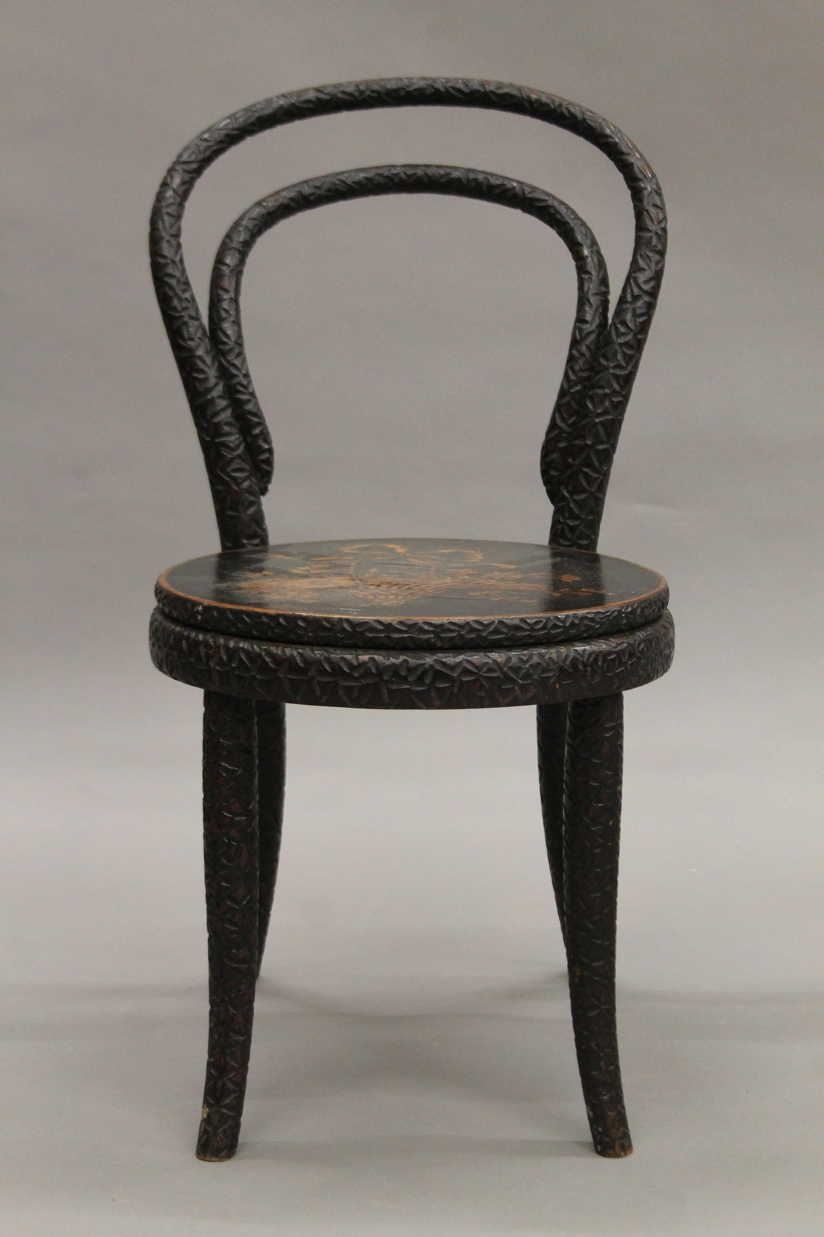 A pair of late 19th century bentwood and pokerwork child's chairs. 63.5 cm high. - Image 3 of 6