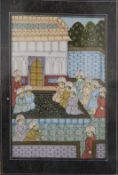 A framed Indian miniature of court officials, framed and glazed. 13.5 x 19.5 cm.