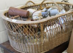 A wicker Moses basket, a quantity of various bygones and other wicker baskets.