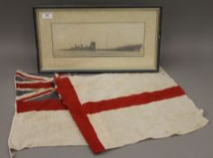 An original WWI K15 British Royal Navy submarine linen ensign flag,