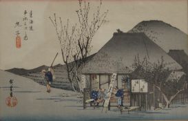 A Japanese woodcut print, framed and glazed. 27 x 18 cm.