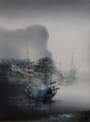 TOM WONG, An Oriental River Scene, oil on board, signed, framed. 44 x 59 cm.