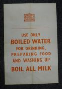 An original WWII Keep Calm and Carry On Series Public Information Milk and Water poster.