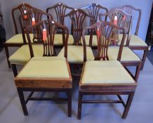 A harlequin set of ten Hepplewhite style mahogany dining chairs.