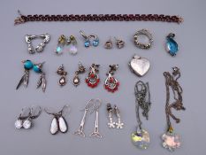A quantity of silver jewellery including: a ring, earrings, a pendant, a bracelet,