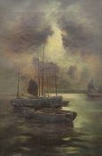 19TH CENTURY SCHOOL, Fishing Boats at Night, oil on canvas, framed. 29 x 44 cm.