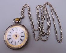 A pocket watch on chain. Watch 3.5 cm diameter, chain 70 cm long.