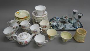 A quantity of porcelain tea wares, including Wedgwood, etc.