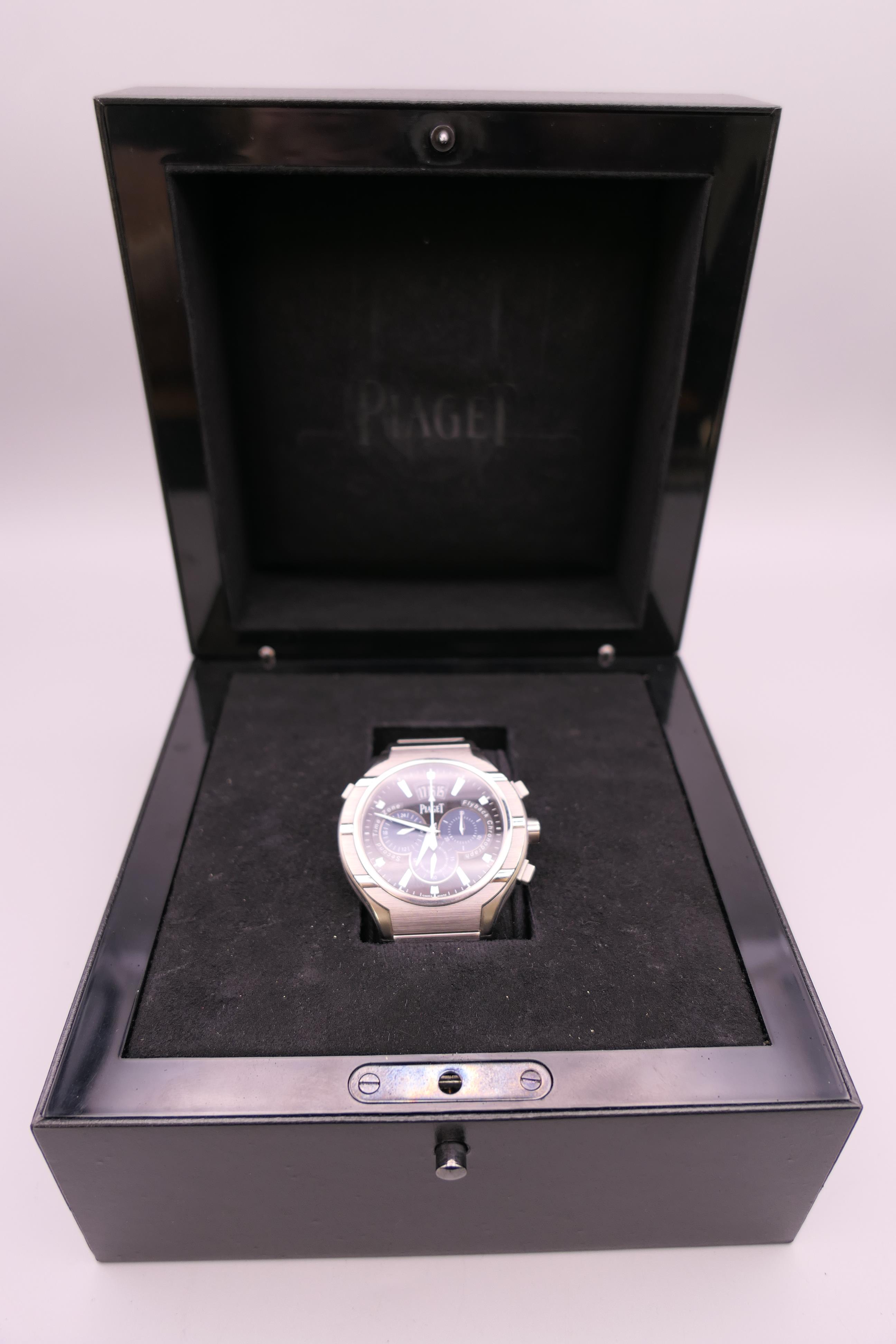 A boxed Piaget Chronograph wristwatch with papers. 4.75 cm wide. - Image 26 of 33