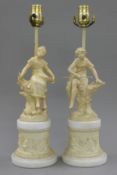 A pair of painted spelter figural lamps. 47 cm high overall.