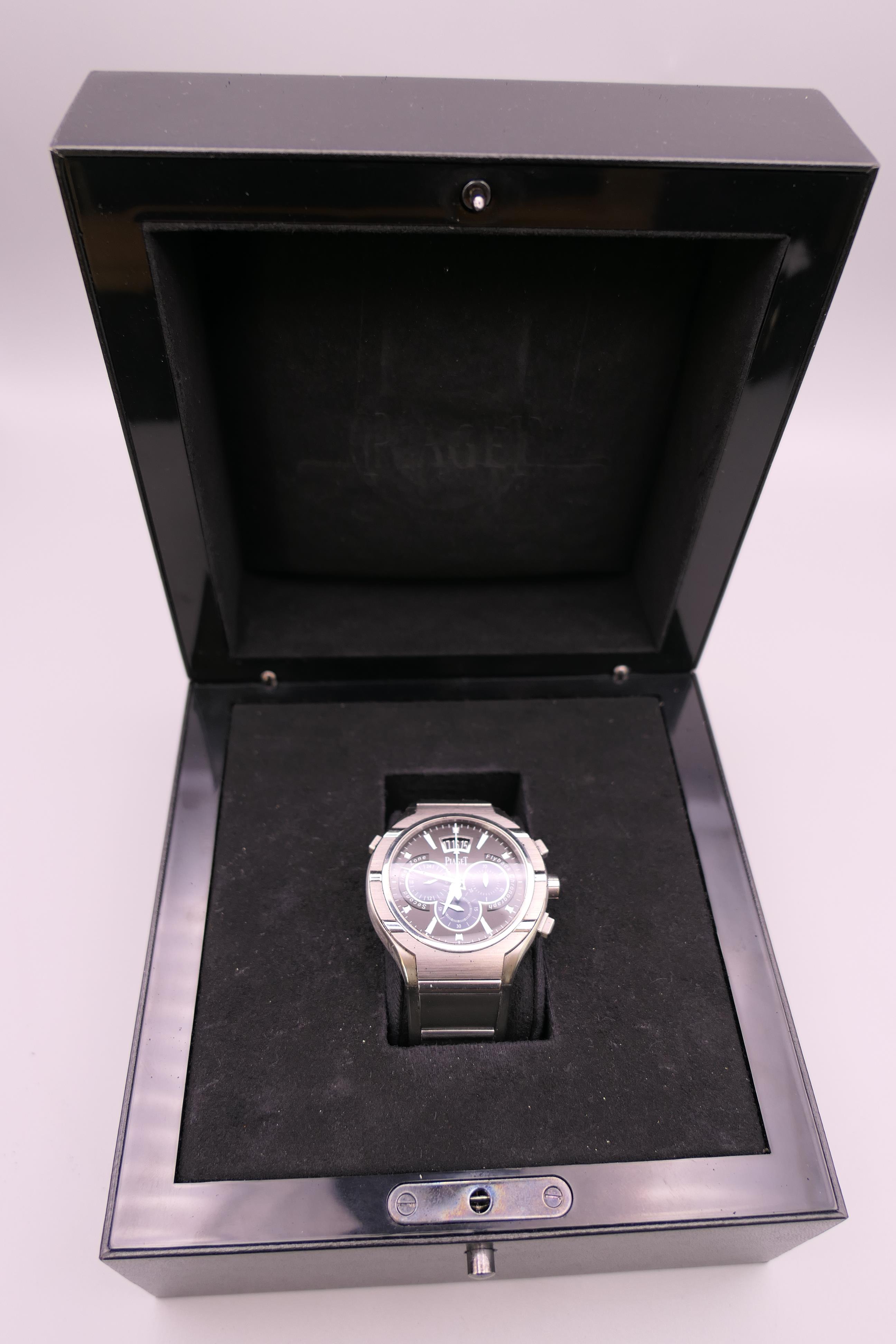 A boxed Piaget Chronograph wristwatch with papers. 4.75 cm wide. - Image 5 of 33