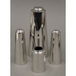 A Contemporary silver cruet set. The largest 14 cm high. 474.1 grammes.