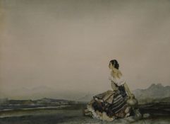WILLIAM RUSSELL FLINT (1880-1969) Scottish, Gypsy Girl in a Landscape, print, signed in pencil,