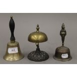 Three vintage bells. The largest 16 cm high.
