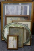 A vintage mirror and a quantity of various pictures.