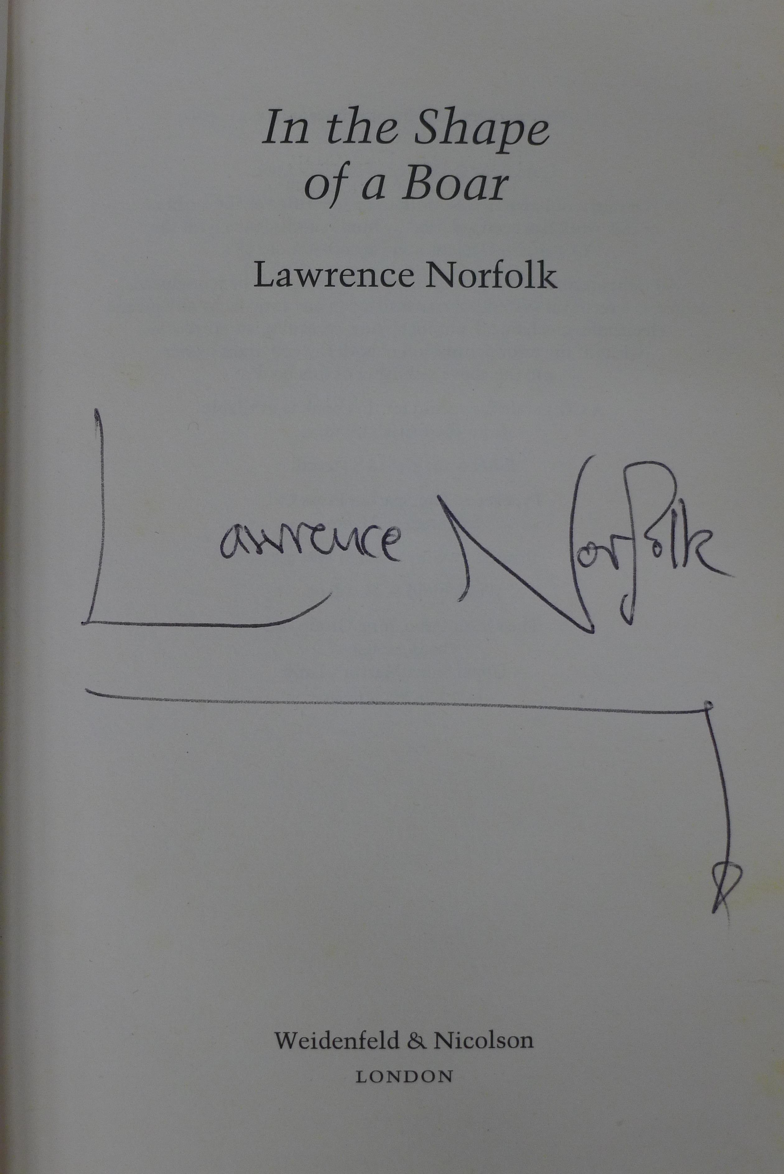Lawrence Norfolk, In the Shape of a Boar, signed by the author. - Image 2 of 2