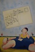 A 1960's painted seaside advert for postcards. 122 cm wide x 182.5 cm high.