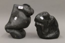 A bronzed Art pottery model of nudes and an Art pottery vase. The former 20.5 cm high.