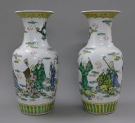 A pair of Chinese famille vert porcelain vases. 42 cm high.