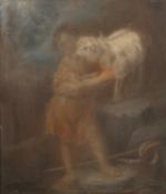 19TH CENTURY SCHOOL, The Infant Saint John with the Lamb, pastel on canvas, framed. 102.5 x 122 cm.