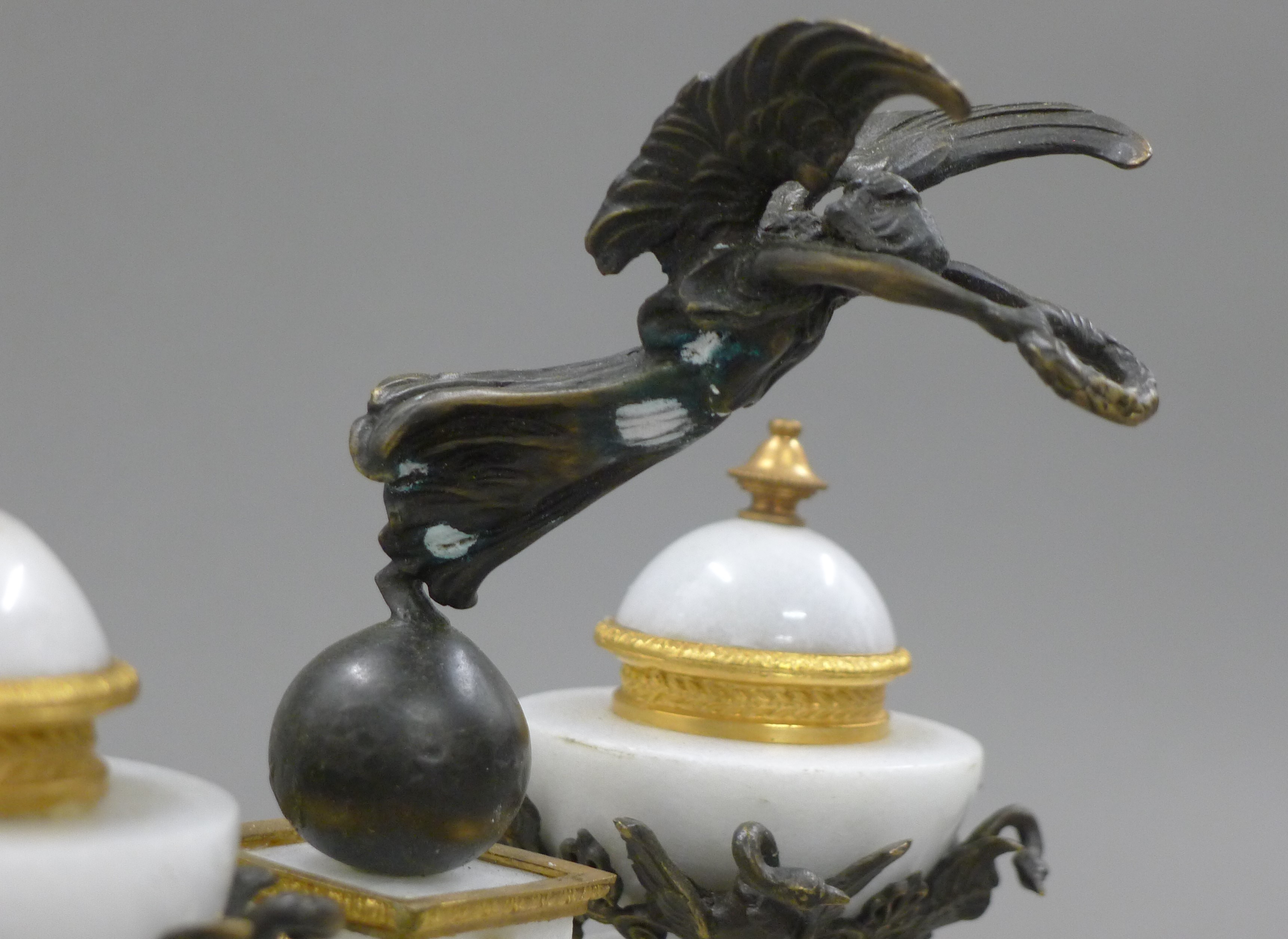 A white marble and gilt bronze desk stand. 29 cm wide. - Image 3 of 4
