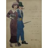 ERNEST A GOOSEY, A Couple, watercolour, signed and dated 1911, framed and glazed. 15.5 x 21 cm.
