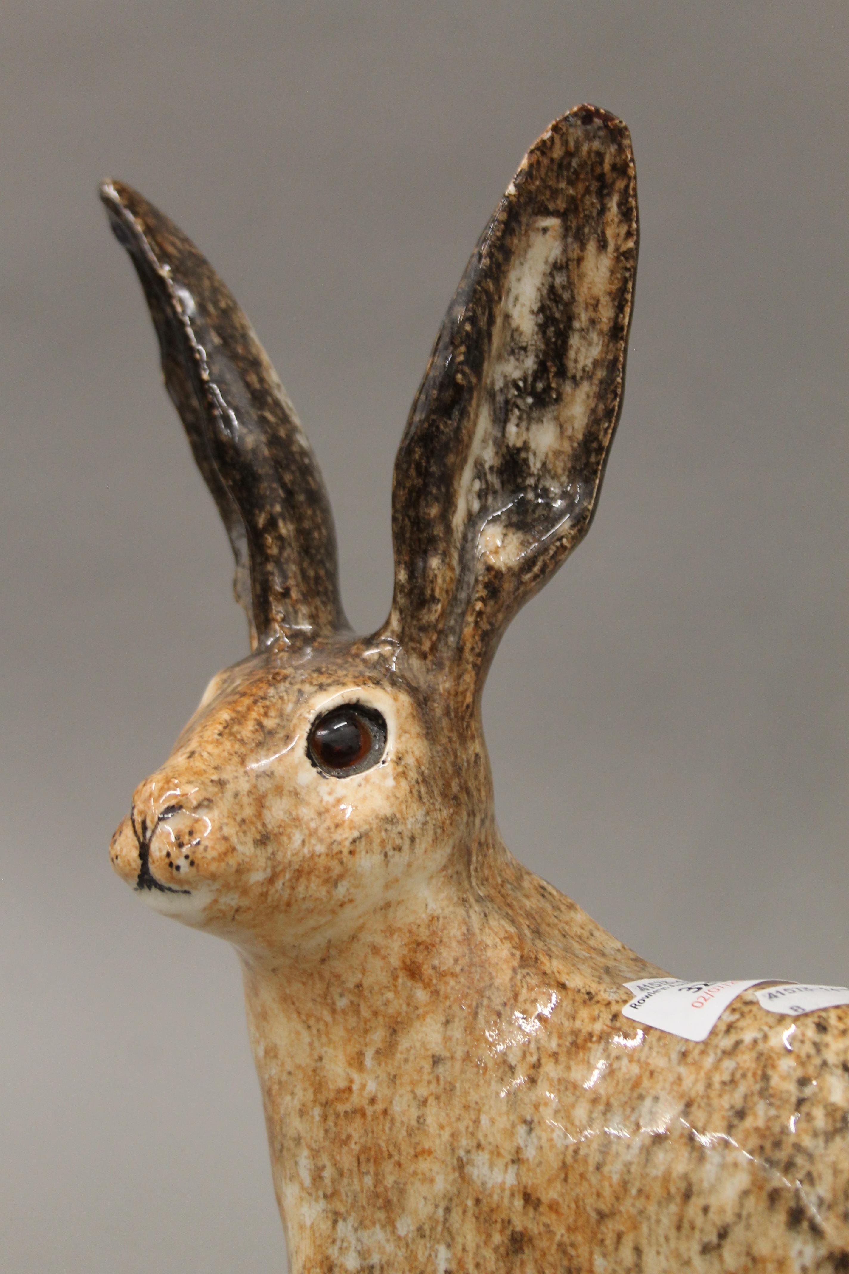 A Winstanley porcelain model of a hare. 38 cm high. - Image 2 of 4