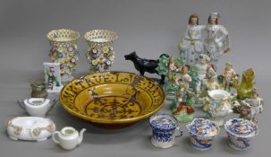 A quantity of 18th/19th century Staffordshire and other pottery.