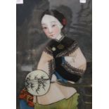 A Chinese reverse painted glass portrait of a lady, framed. 33.5 x 48.5 cm.