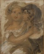 A Victorian pencil and pastel of Two Young Girls, unsigned, framed and glazed. 51 x 62 cm overall.