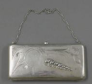 A Russian silver purse. 17 cm wide.