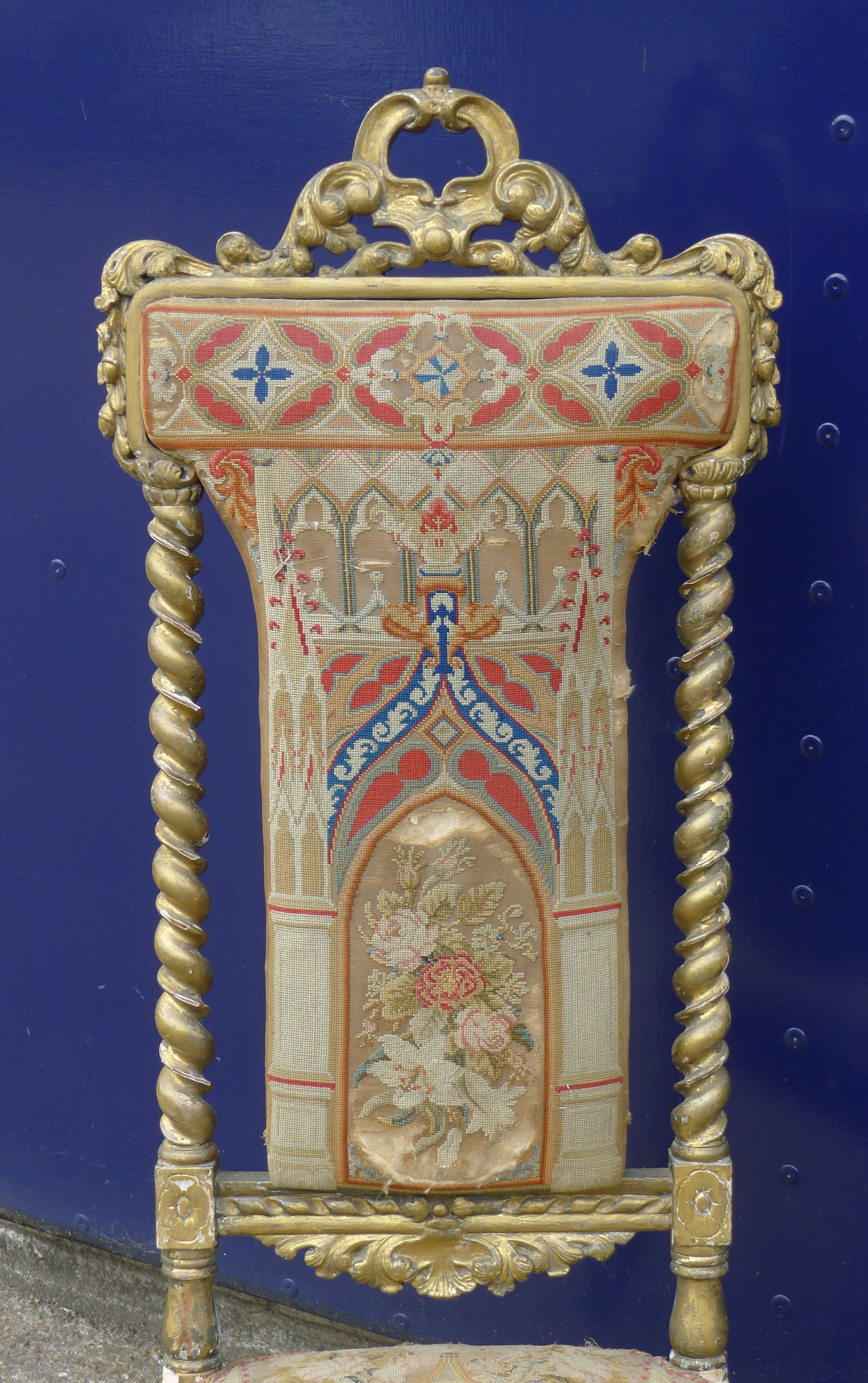 A Victorian prie dieu gilt chair with needlework upholstery. 117 cm high. - Image 4 of 6