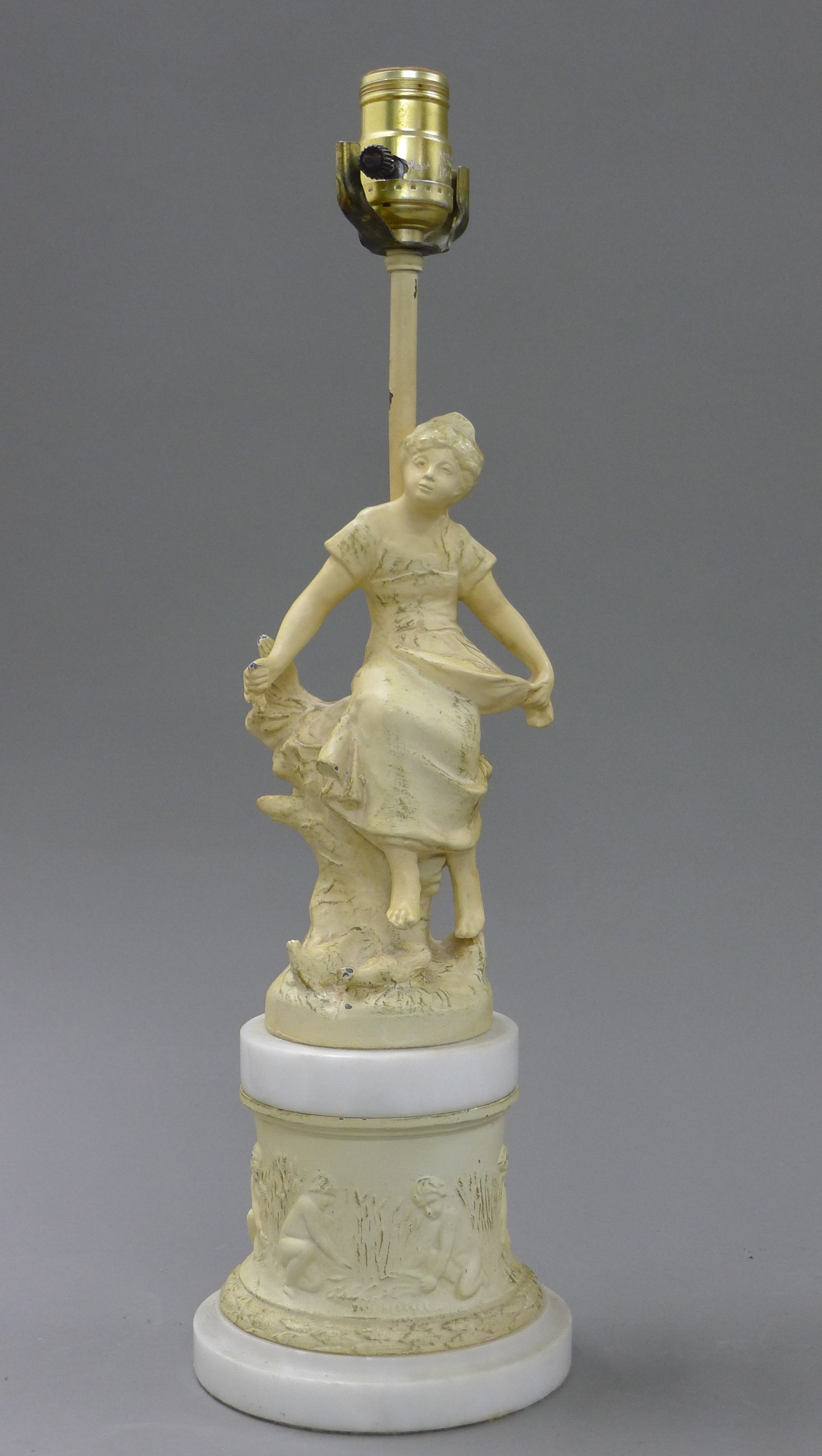 A pair of painted spelter figural lamps. 47 cm high overall. - Image 2 of 7