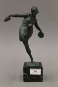 An Art Deco style bronzed model of a dancing girl, the base inscribed FAVRAL and LeVerrier.