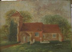 19TH CENTURY SCHOOL, Church, oil on board, framed. 19.5 x 15 cm.