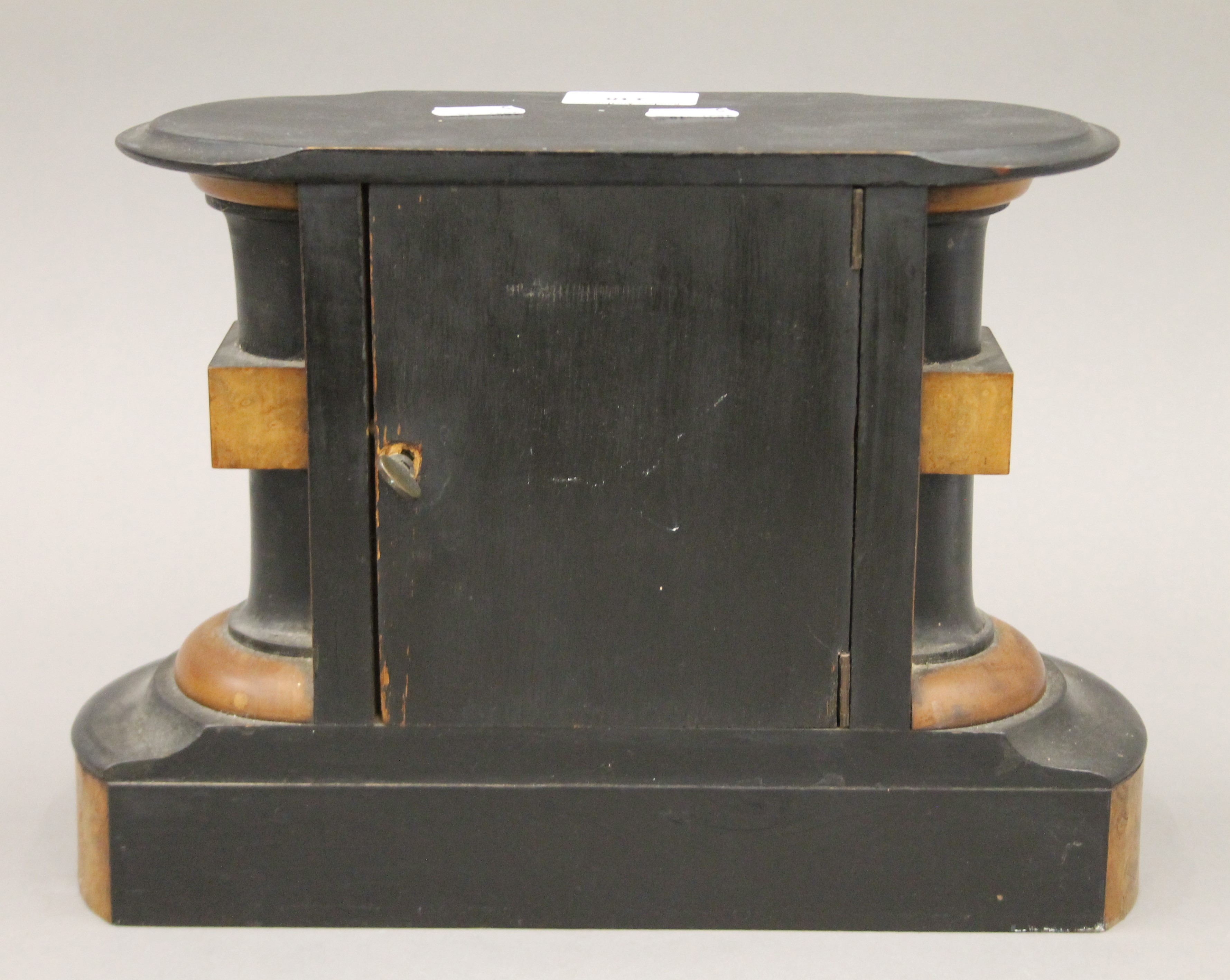 A Victorian walnut mantle clock. 30 cm wide. - Image 5 of 6