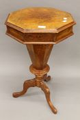 A Victorian burr walnut trumpet work table (adapted). 70.5 cm high.