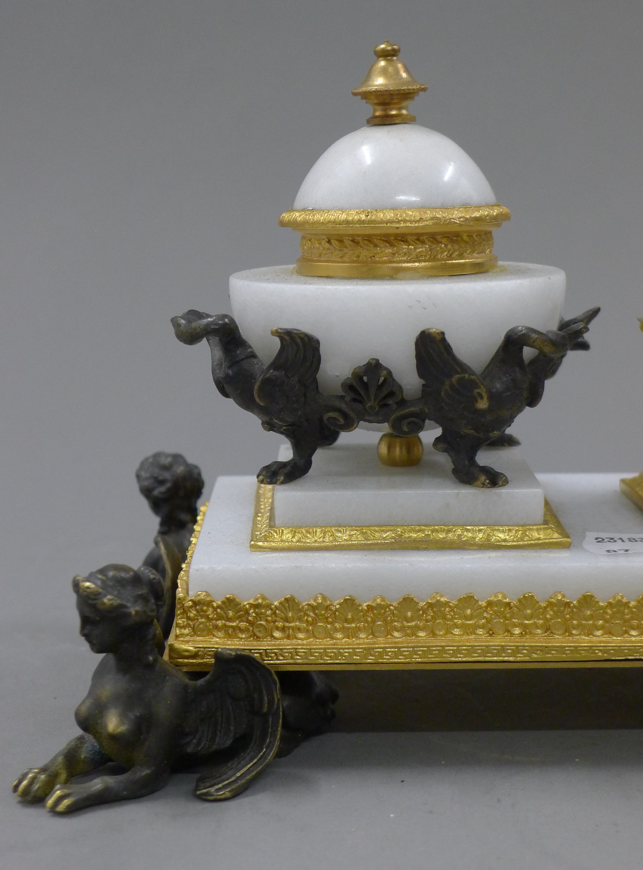 A white marble and gilt bronze desk stand. 29 cm wide. - Image 2 of 4