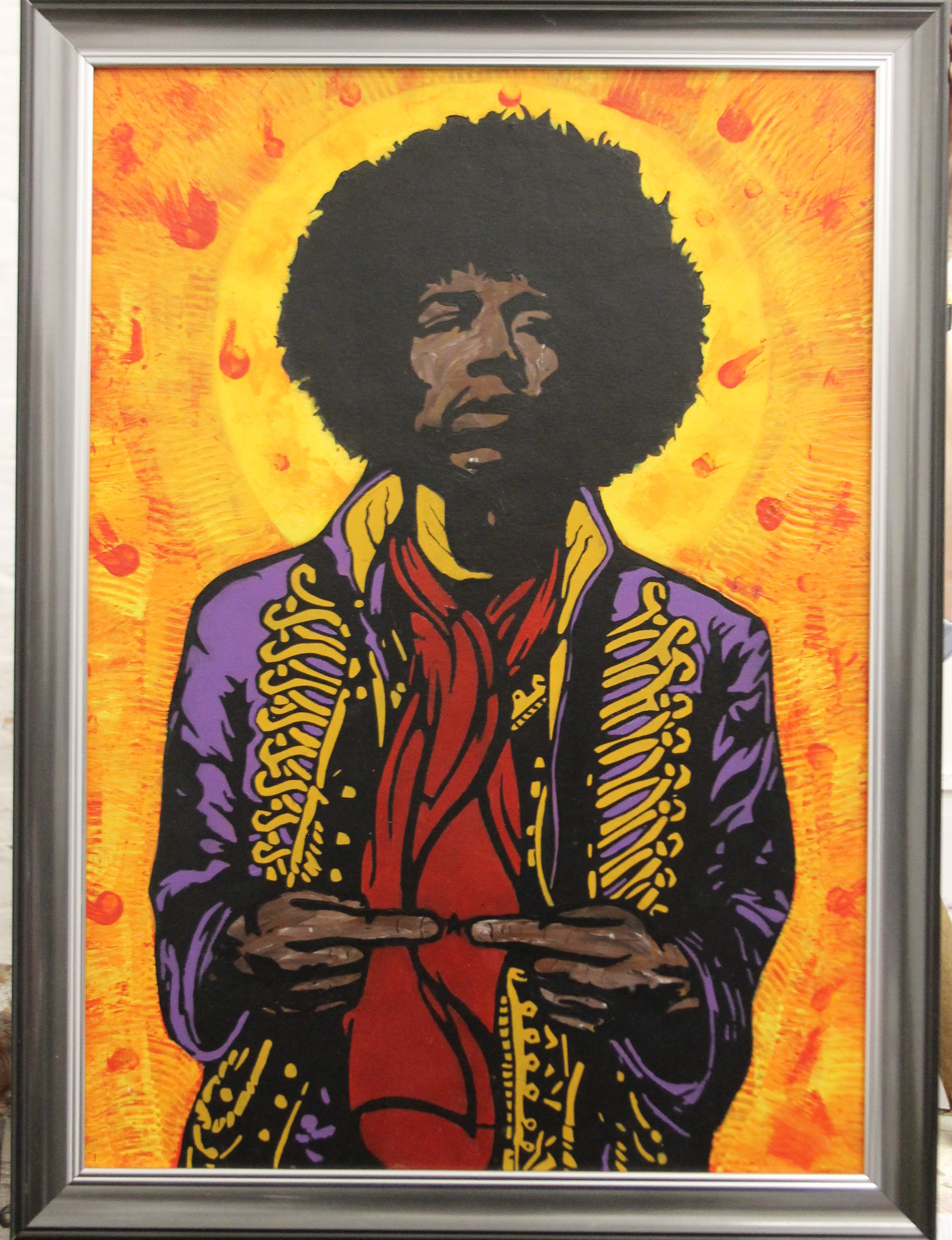 Jimi Hendrix, oil on panel, framed. 49 x 68.5 cm. - Image 2 of 2